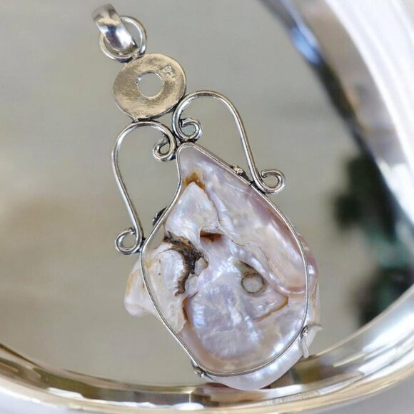 Natural Biwa Pearl ✦ Clear Quartz Pendant ✦ Vintage S925 Silver Handmade NWT - Picture 11 of 13
